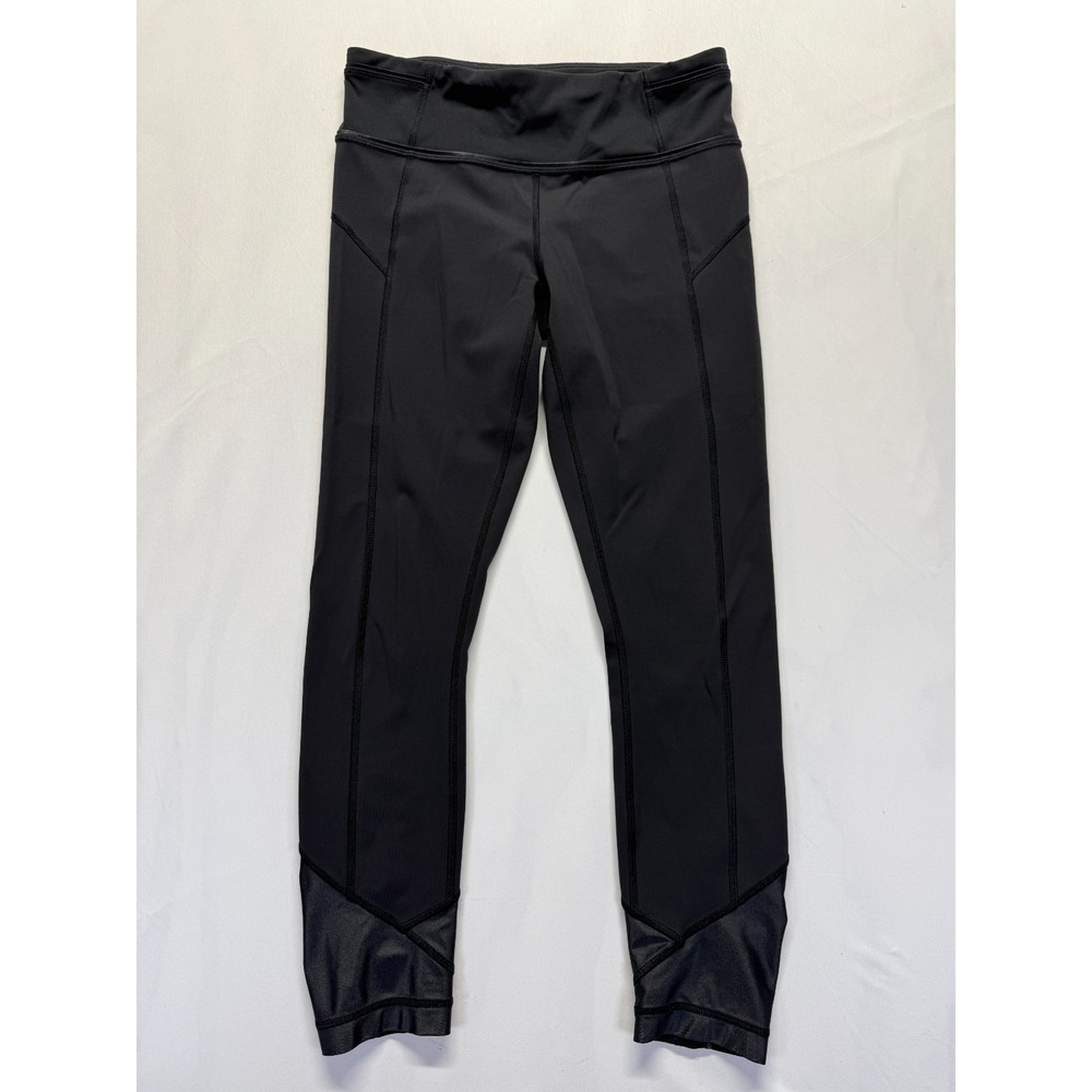 Lululemon Cropped Leggings Womens 6 Black Ruched Hem‎ Low Rise Athleisure Yoga